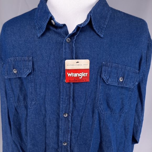 New Wrangler Authentics Long Sleeve Denim Work Shirt Men's 3X Button Up Ranch - Picture 2 of 13